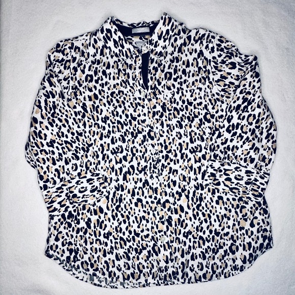 Chico's Tops - Chico's No‎ Iron Leopard Print Button Down 100% Linen Shirt Women's Size 0.5